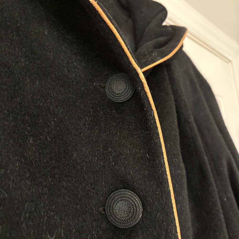 Vintage 1940s Union Wool Black Hooded Swing Coat Gold Trim VTG Union Made in USA - Picture 4 of 13